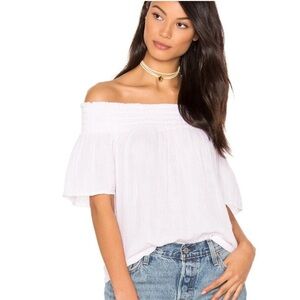 Black michael stars smocked gauze off the shoulder top